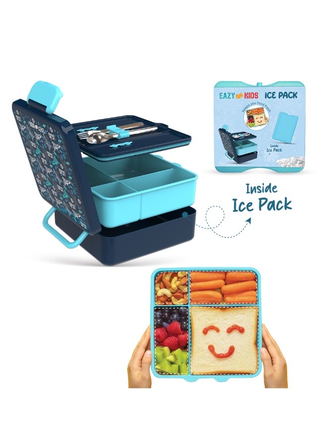 Eazy Kids Jumbo Bento Lunch Box w/ 360ml Steel Water Bottle, Spoon & Fork Set, and Insulated Lunch Bag - Aircraft Blue - Image 2