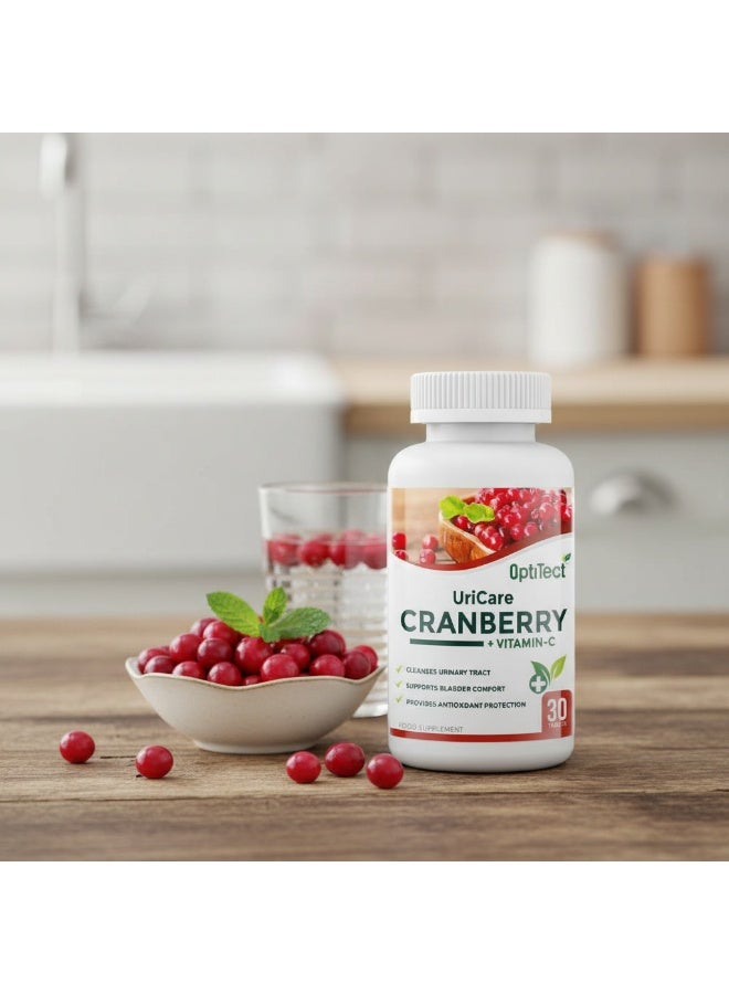 OptiTect Uricare Cranberry + Vitamin C Tablets, Daily Dietary Supplement, Cranberry Extract & Vitamin C, 30 Tablets - Image 2