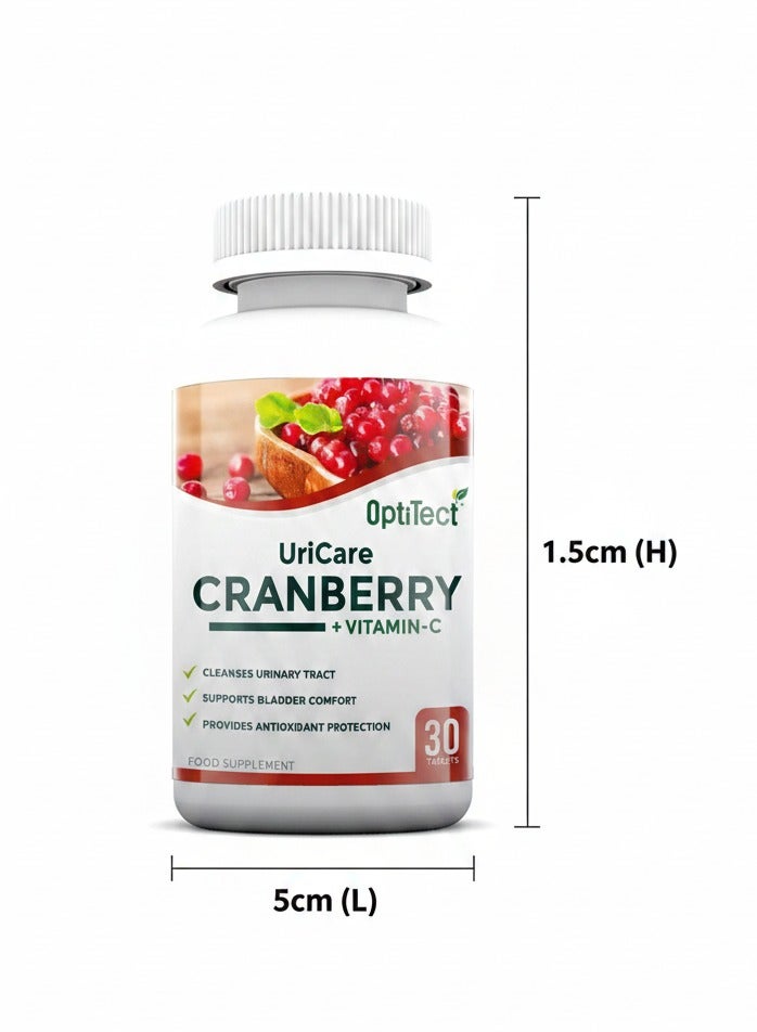 OptiTect Uricare Cranberry + Vitamin C Tablets, Daily Dietary Supplement, Cranberry Extract & Vitamin C, 30 Tablets - Image 3