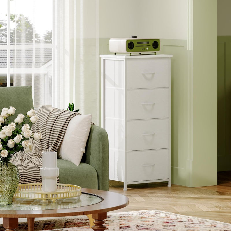Somdot Dresser for Bedroom with 4 Drawers, Storage Organizer Chest of Drawers with Removable Fabric Bins for Closet Bedside Living Room Laundry Entryway Hallway, White Leather - Image 4