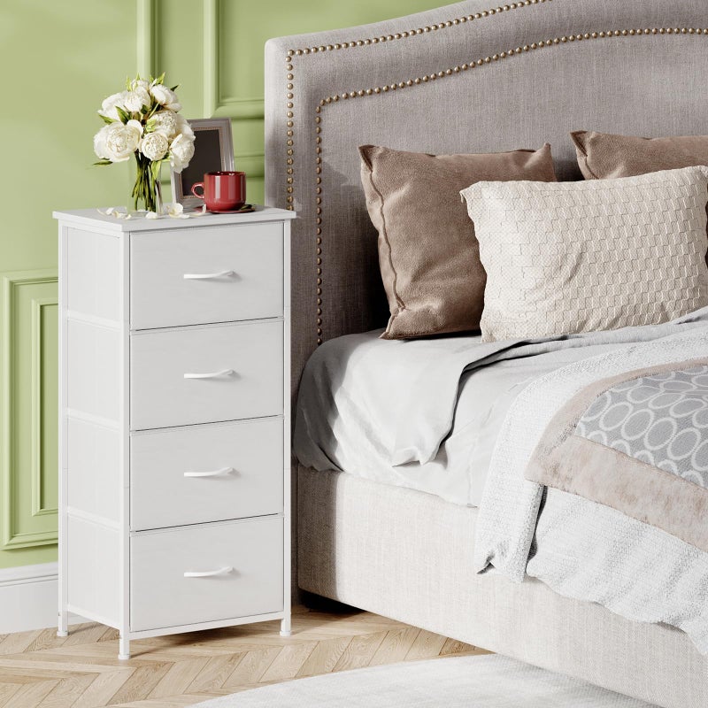 Somdot Dresser for Bedroom with 4 Drawers, Storage Organizer Chest of Drawers with Removable Fabric Bins for Closet Bedside Living Room Laundry Entryway Hallway, White Leather - Image 2
