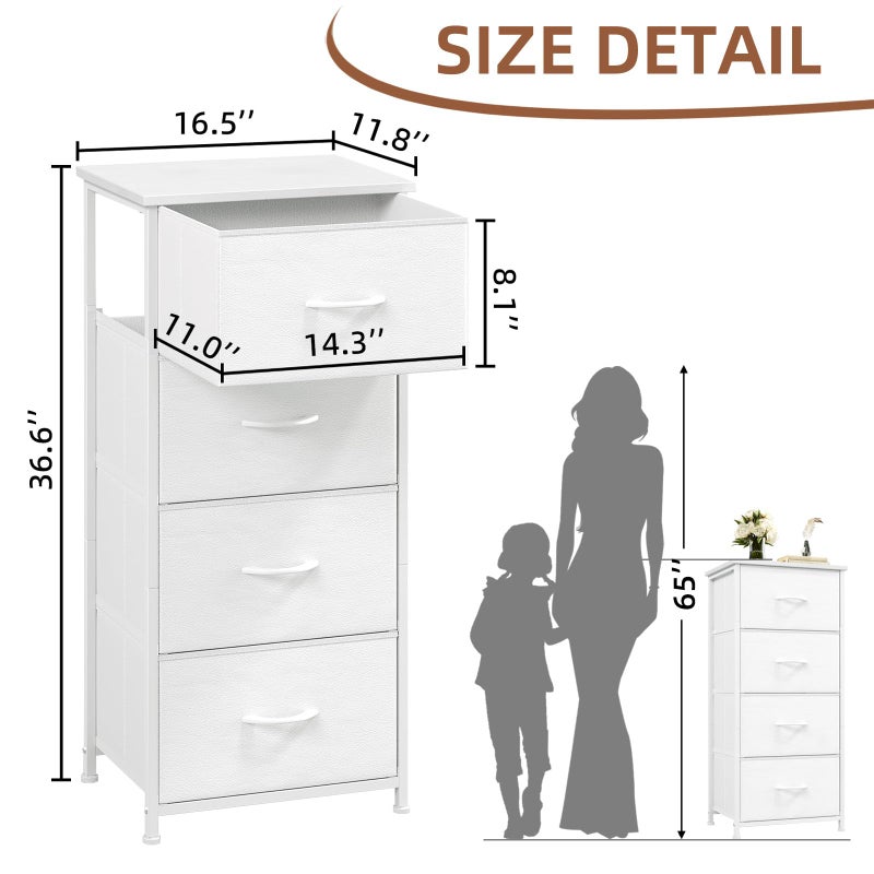 Somdot Dresser for Bedroom with 4 Drawers, Storage Organizer Chest of Drawers with Removable Fabric Bins for Closet Bedside Living Room Laundry Entryway Hallway, White Leather - Image 3