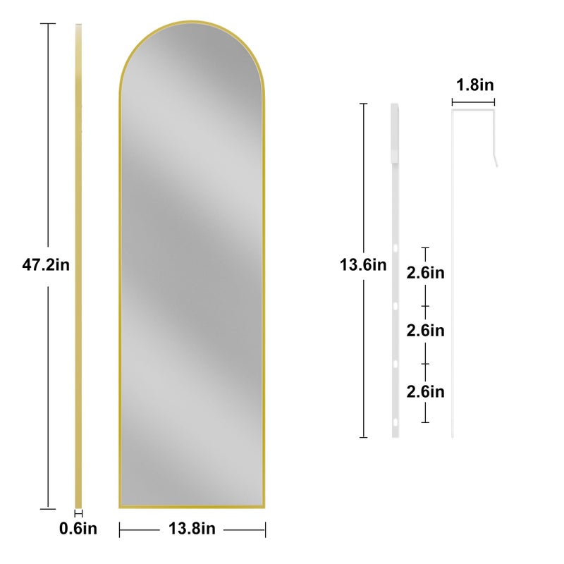 Vlush Door Mirror, Full Length Mirrors Over The Door, 14'' x 48'' Hanging/Rectangular Wall Mirror, Wall-Mounted/Hanging/Leaning, Home Decor,(Gold) - Image 3