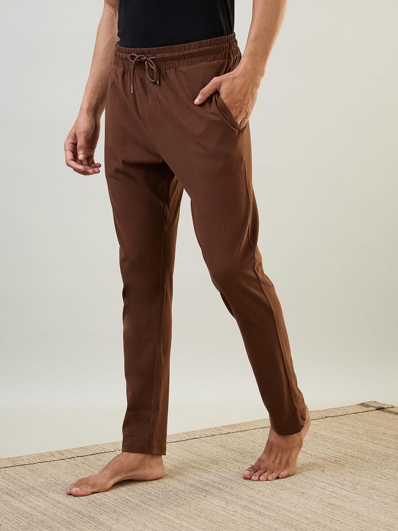 Raymond SleepZ Men Regular Fit Solid Pattern Pure Cotton Trackpant Dark Brown - Image 2