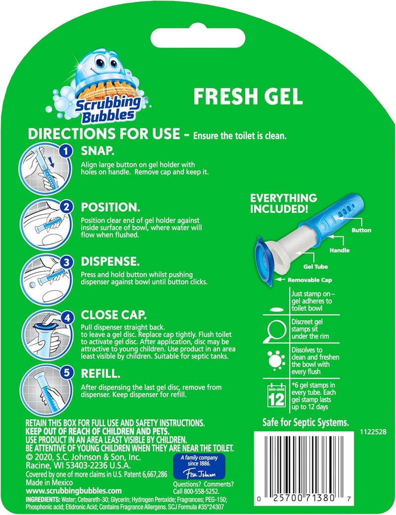 Scrubbing Bubbles Fresh Gel Toilet Cleaning Stamp, Citrus, Dispenser with 6 Stamps (Pack of 2) - Image 2