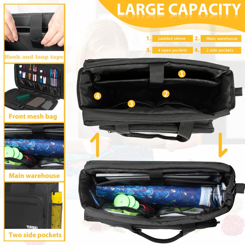 TORIBIO Carrying Bag for Diamond Painting A4 LED Light Pad, Diamond Painting Tools Storage Bag, Embroidery Bag Protective Case for Embroidery Floss and Supplies, 15.4"x12.2"x4.7", Black,Bag Only - Image 2