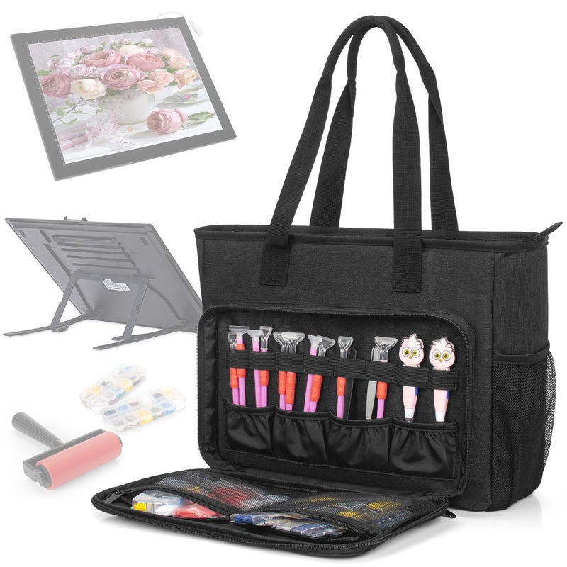 TORIBIO Carrying Bag for Diamond Painting A4 LED Light Pad, Diamond Painting Tools Storage Bag, Embroidery Bag Protective Case for Embroidery Floss and Supplies, 15.4"x12.2"x4.7", Black,Bag Only - Image 1