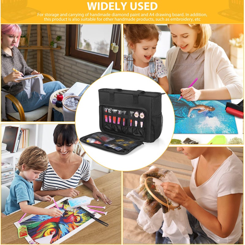 TORIBIO Carrying Bag for Diamond Painting A4 LED Light Pad, Diamond Painting Tools Storage Bag, Embroidery Bag Protective Case for Embroidery Floss and Supplies, 15.4"x12.2"x4.7", Black,Bag Only - Image 4