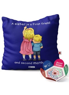 Indigifts Rakshabandhan Gifts for Sister Sis is a friend & Mother Quote Dark Blue Cushion Cover 12x12 inch with Filler - Gifts for Sister, Raksha Bandhan Gifts, Sister Rakhi Gift, Sister Birthday Gift