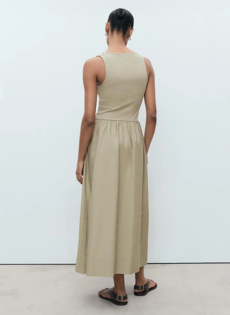MANGO Flared Dress In Combined Fabric