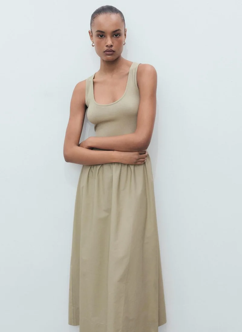 MANGO Flared Dress In Combined Fabric