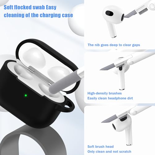 MHYALUDO غطاء MHYALUDO لجهاز AirPods الجيل الثالث 2021، حماية من السيليكون الناعم المقاوم للصدمات بمعيار عسكري مع سلسلة مفاتيح ومجموعة تنظيف، أسود - Image 5