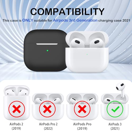 MHYALUDO غطاء MHYALUDO لجهاز AirPods الجيل الثالث 2021، حماية من السيليكون الناعم المقاوم للصدمات بمعيار عسكري مع سلسلة مفاتيح ومجموعة تنظيف، أسود - Image 4