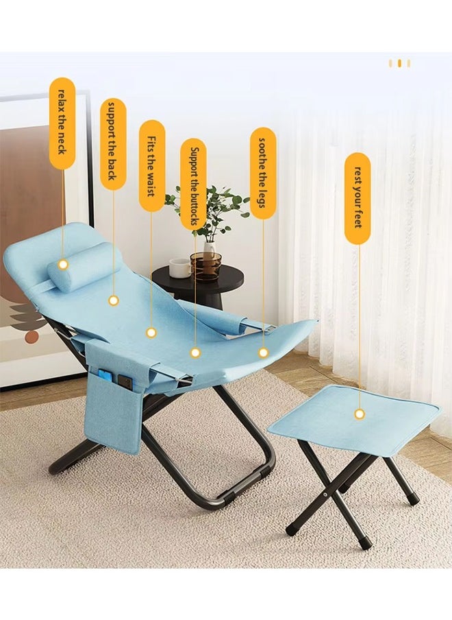 Lazy Chair with Ottoman, Modern Lounge Accent Chair with Armrests and a Side Pocket, Leisure Upholstered Sofa Chair Reading Chair with Footrest for Small Space, Corner Chair,Reclining Camping Lounge Chair w/Removable Cushion,Reclining Patio Chairs Folding Recliner for Indoor and Outdoor