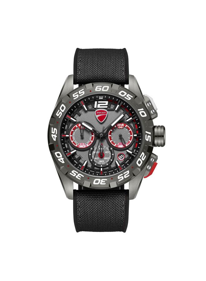 Ducati DT012 Gunmetal Red Dial Black Silicone-Nylon Strap Chronograph Watch for Men - 42mm - Image 1