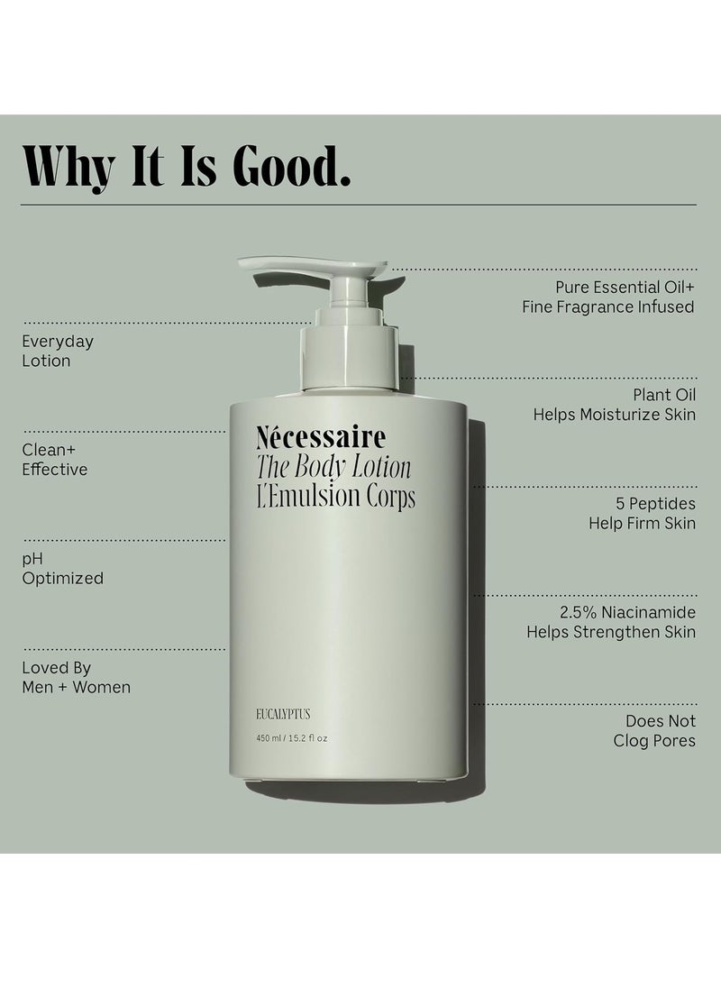 Necessaire Nécessaire The Body Lotion with Pump. Eucalpytus. Multi-Peptide Firming Lotion to Moisturize, Firm, Strengthen. 2.5% Niacinamide, Vitamin C/E + Omega 6/9. 450ml / 15.2 fl oz  - Image 2