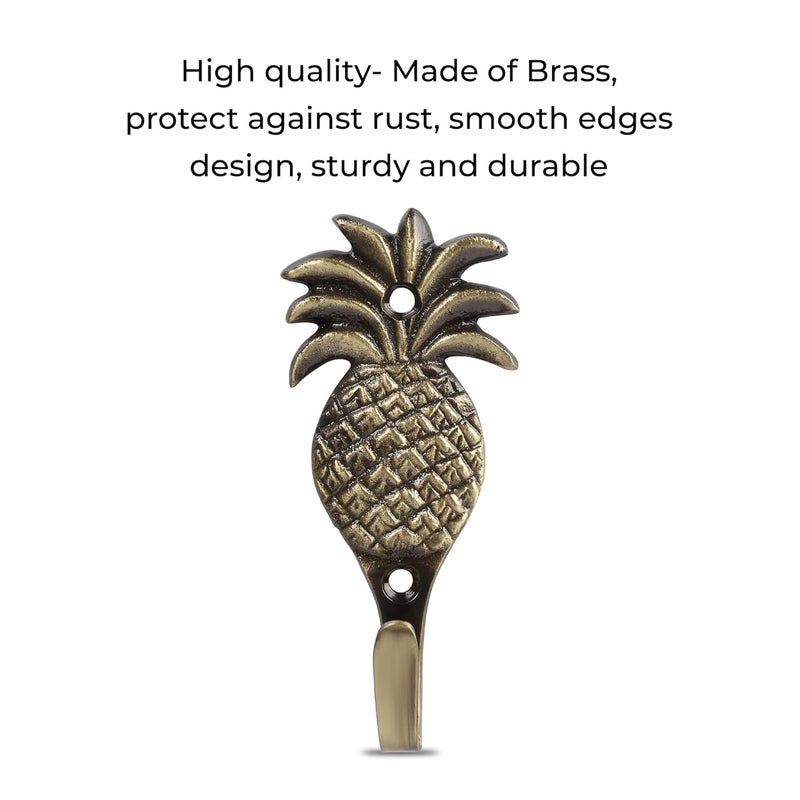FAPBADRI Multipurpose Hooks Used to Hang Clothes Bags Coats Curtain Hold Backs Keys Colour Antique Gold Material Brass Pineapple Design Screws and Wallplugs Included Pack of 4 Pieces - Image 4
