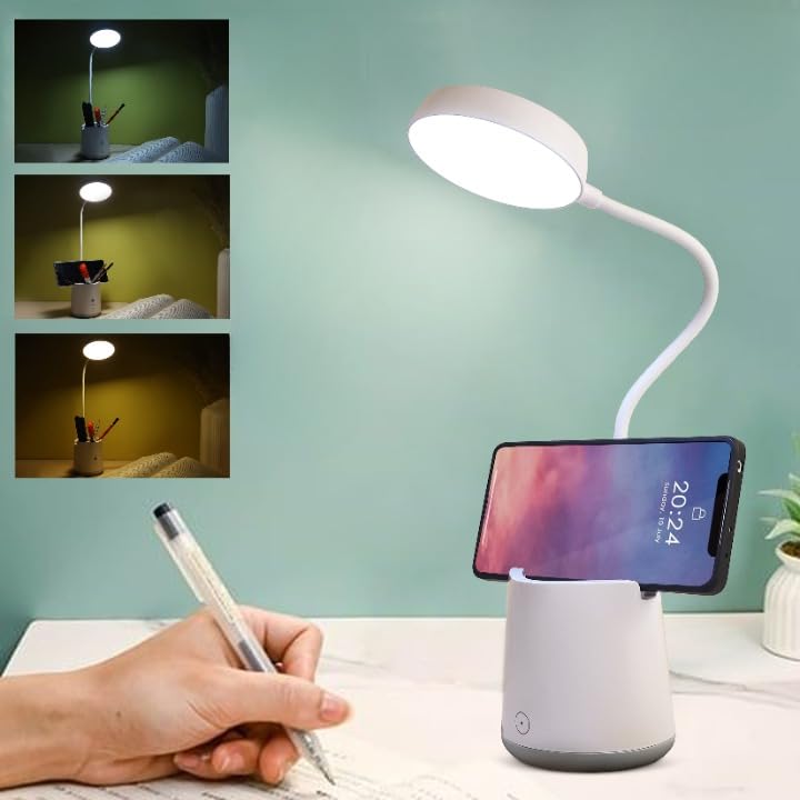 Gesto LED Study Lamp Rechargeable– Touch Control Table Lamp for Students with Flexible Neck| 3 Color Changing USB Desk Light for Study Table,Reading,Home,Office| Night Light with Mobile & Pen Holder - Image 1
