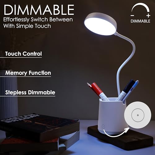 Gesto LED Study Lamp Rechargeable– Touch Control Table Lamp for Students with Flexible Neck| 3 Color Changing USB Desk Light for Study Table,Reading,Home,Office| Night Light with Mobile & Pen Holder - Image 5