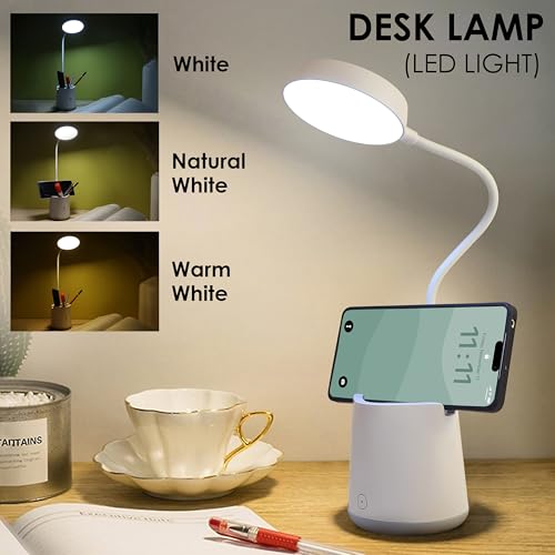 Gesto LED Study Lamp Rechargeable– Touch Control Table Lamp for Students with Flexible Neck| 3 Color Changing USB Desk Light for Study Table,Reading,Home,Office| Night Light with Mobile & Pen Holder - Image 2