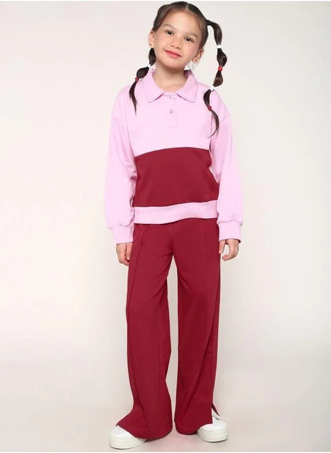 بونكيدز Girl's clothing set in regular fit pink red colour cotton fabric embellished pattern pull over closure woven weave type round collar type round neckline half sleeve length full bottom body wear length casual bottom body wear type suitable for casual occasions – a must-have trendsetter this season!