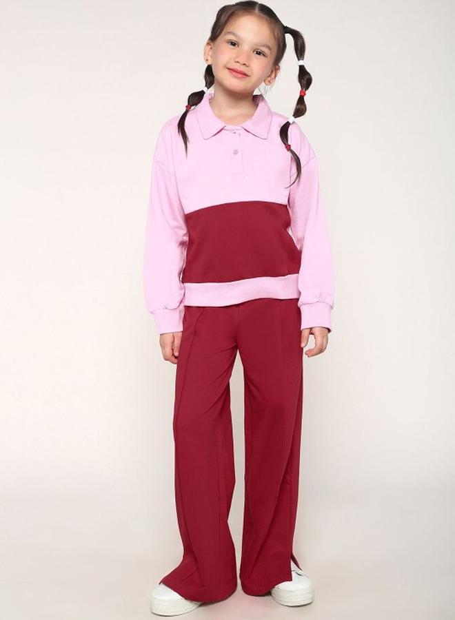 Bonkids Girl's clothing set in regular fit pink red colour cotton fabric embellished pattern pull over closure woven weave type round collar type round neckline half sleeve length full bottom body wear length casual bottom body wear type suitable for casual occasions – a must-have trendsetter this season!  - Image 1