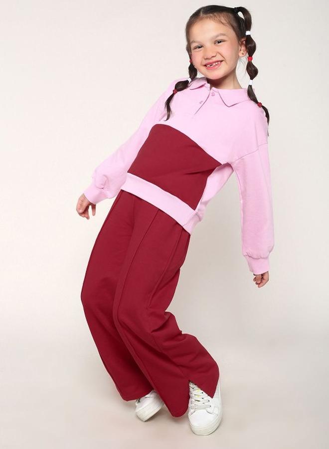 Girl's clothing set in regular fit pink red colour cotton fabric embellished pattern pull over closure woven weave type round collar type round neckline half sleeve length full bottom body wear length casual bottom body wear type suitable for casual occasions – a must-have trendsetter this season!