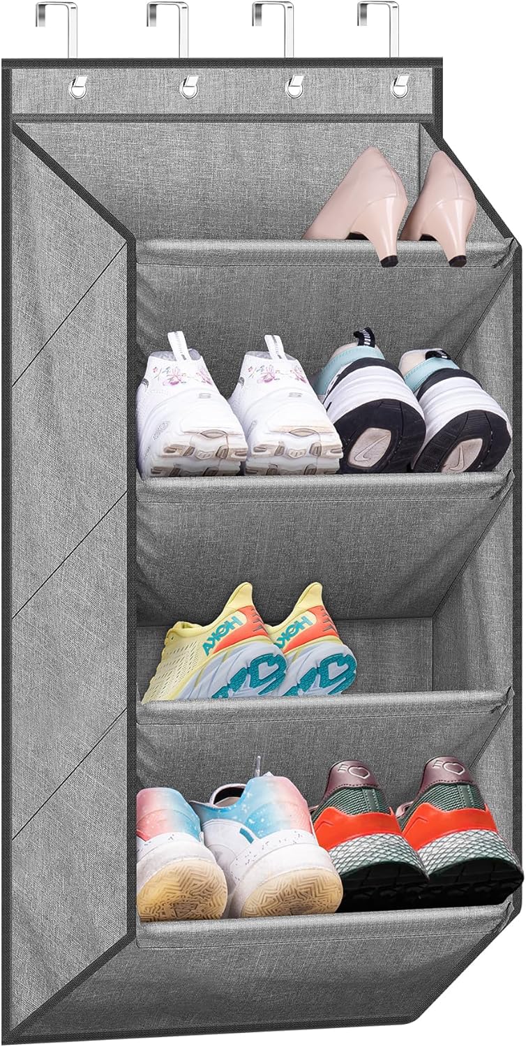 SLEEPING LAMB Over the Door Shoe Organizer for Closet, Short Hanging Shoe Rack with Large Deep Pockets, Narrow Door Sneaker Storage for Boots in RV, Dorm, Grey - Image 1