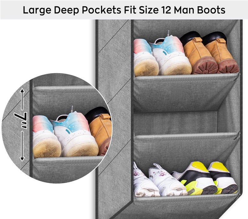 SLEEPING LAMB Over the Door Shoe Organizer for Closet, Short Hanging Shoe Rack with Large Deep Pockets, Narrow Door Sneaker Storage for Boots in RV, Dorm, Grey - Image 3