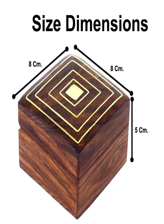 CRAFTCASTLE Handmade Wooden Jewellery Box for Women Wood Jewel Organizer Hand Carved with Brass Inlay Work Gift Items -[8x8x5 ] cm Set of 2pcs. - Image 3
