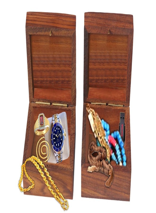 CRAFTCASTLE Handmade Wooden Jewellery Box for Women Wood Jewel Organizer Hand Carved with Brass Inlay Work Gift Items -[8x8x5 ] cm Set of 2pcs. - Image 5