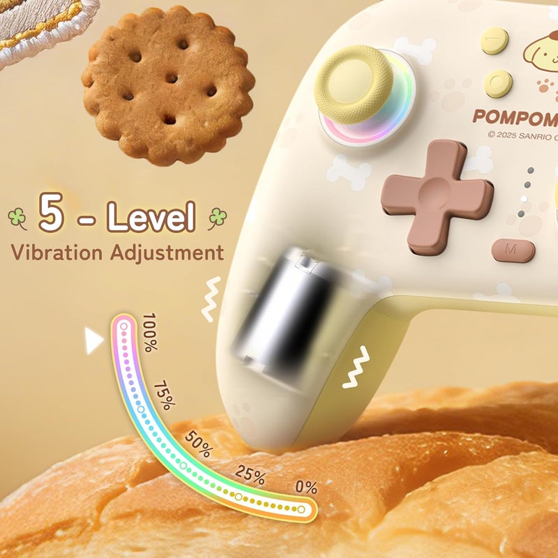 Kuitmor Pompompurin Dog Switch Pro Controller, Cute Hall Effect Wireless Gamepad No Drift for Switch 2/Switch/OLED/Lite, PC/Steam, Android, iOS, Bluetooth + Wired, Turbo, Back Buttons, 6-Aixs Gyro, Wake-up, RGB (Yellow, With Receiver) - Image 3