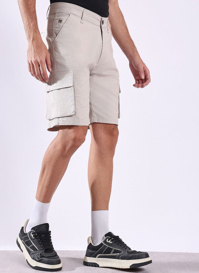 Hence Men Solid Self Design Linen Cargo Shorts - Image 2