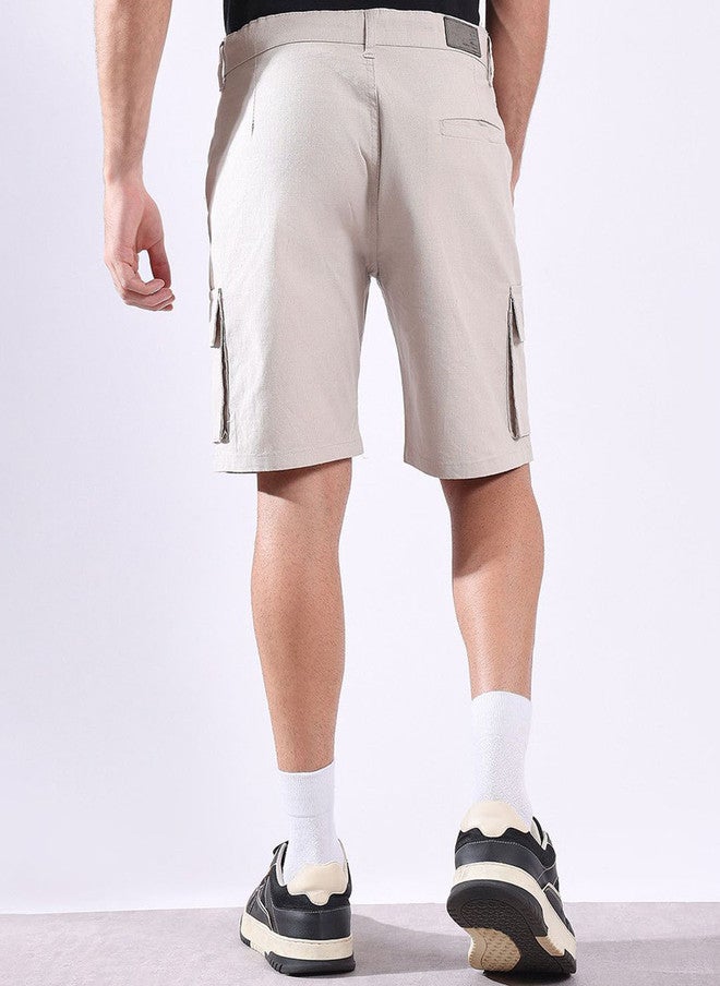 Hence Men Solid Self Design Linen Cargo Shorts - Image 4