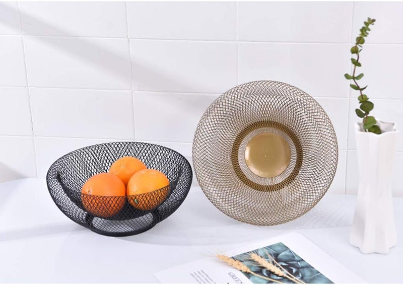 klarako Fruit Basket Round Fruit Basket Metal Fruit Bowl Vegetable Washing Basket Storage for Home Kitchen Restaurant Decor, 25.5x13cm  Black, as described - Image 2