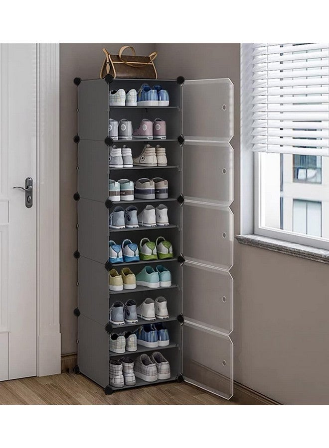 AYSIS AYSIS Shoe Rack Organizer, 36 Pair Shoe Storage Cabinet with Door Expandable Plastic Shoe Shelves for Closet,Heels,Boots,Slippers (10-Shelf, Grey) - Image 1