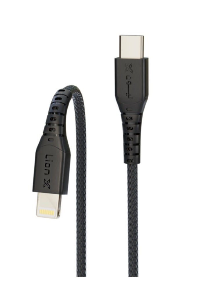 Lion X Fabric Charging Cable Type C Lightning 1 Meters Long 20W for IPhone and IPad - Image 3