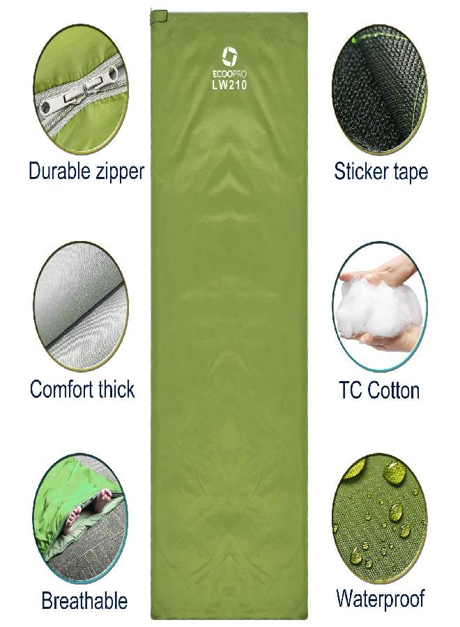 ECOOPRO ECOOPRO Warm Weather Sleeping Bag - Portable, Waterproof, Compact Lightweight, Comfort with Compression Sack - Great for Outdoor Camping, Backpacking & Hiking-83 L x 30" W Fits Adults (C-Olive Green) - Image 5