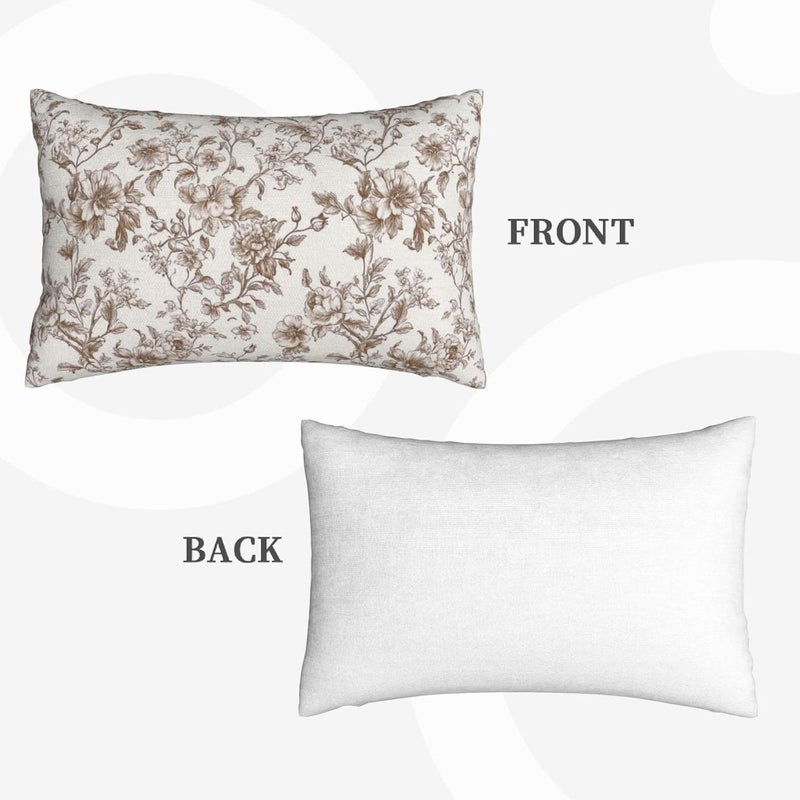 GOLIANDA Brown Pillow Covers 12x20 Inch Set of 2 Chinoiserie Floral Throw Pillows Vintage Rustic Toile Flower Decorative Pillow Cases Outdoor Chinoiserie Decor Lumbar Cushion Case for Couch Sofa Bed - Image 2