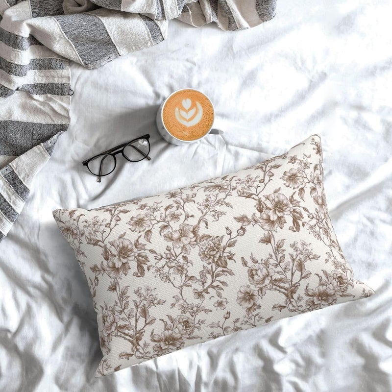 GOLIANDA Brown Pillow Covers 12x20 Inch Set of 2 Chinoiserie Floral Throw Pillows Vintage Rustic Toile Flower Decorative Pillow Cases Outdoor Chinoiserie Decor Lumbar Cushion Case for Couch Sofa Bed - Image 4