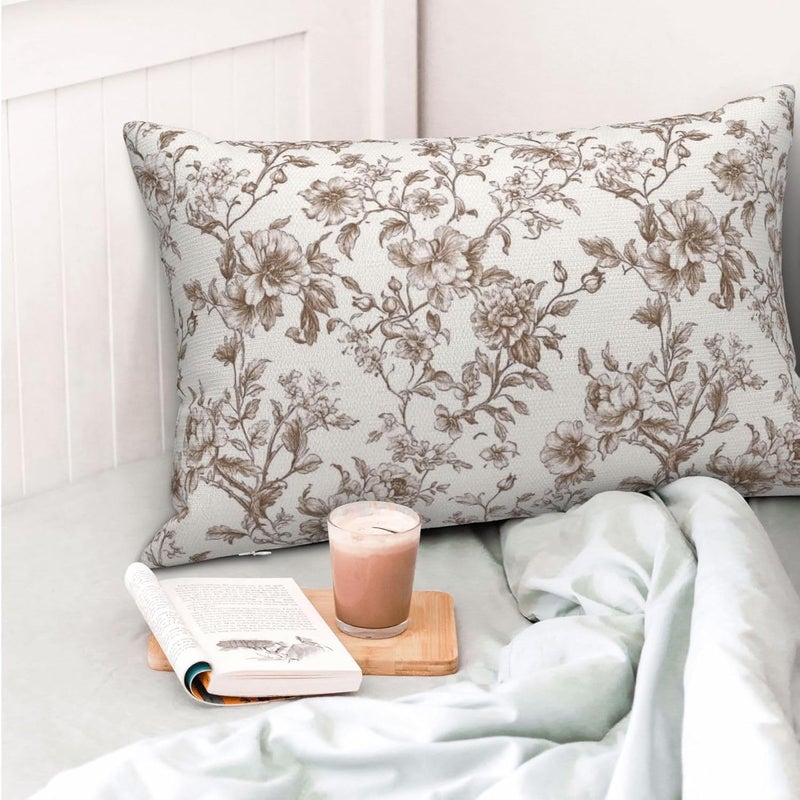 GOLIANDA Brown Pillow Covers 12x20 Inch Set of 2 Chinoiserie Floral Throw Pillows Vintage Rustic Toile Flower Decorative Pillow Cases Outdoor Chinoiserie Decor Lumbar Cushion Case for Couch Sofa Bed - Image 3