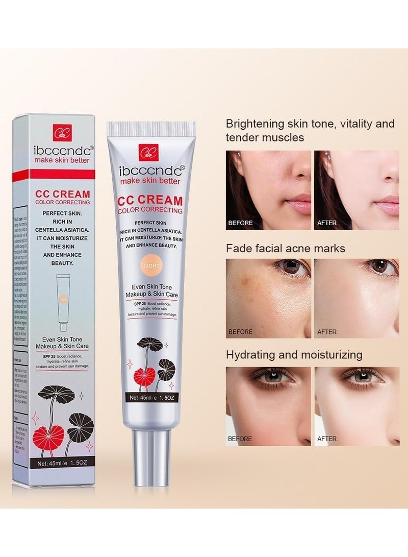 ibcccndc CC Cream Color Correcting with Centella, Multi-Purpose Skin Tone Adjusting CC Cream Concealer, SPF 25 Sunscreen Moisturizing Pre-Makeup Primer, Coverage Lightweight Foundation, Even Skin Tone - Image 2