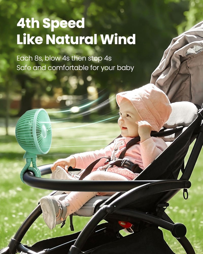 Gaiatop Baby Stroller Fan, Small Clip On Fan Portable 4000 mAh Rechargeable Personal Handheld, Battery Operated 4 Speed 360°Rotate Flexible Tripod Mini Desk Cooling Fan for Car Camping Travel - Image 3