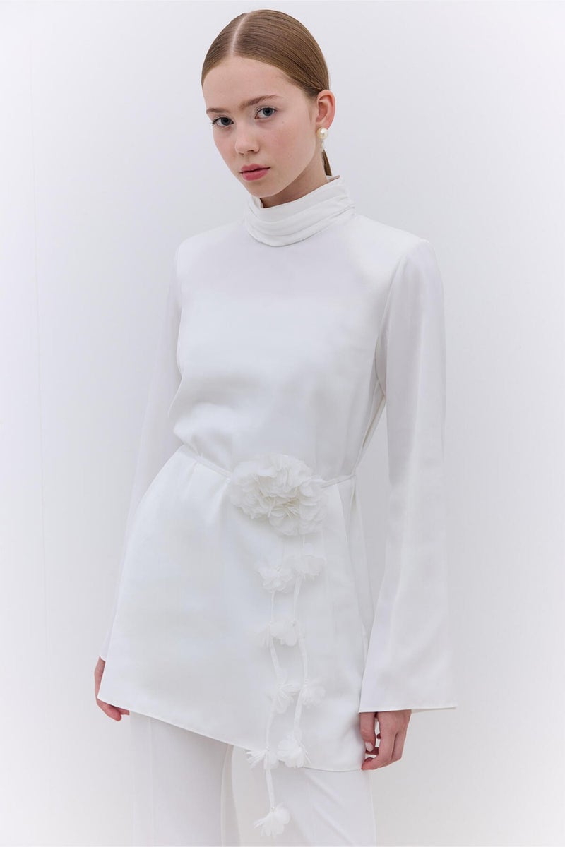 Manuka Satin Wide Sleeve Tunic Ecru  - Image 1