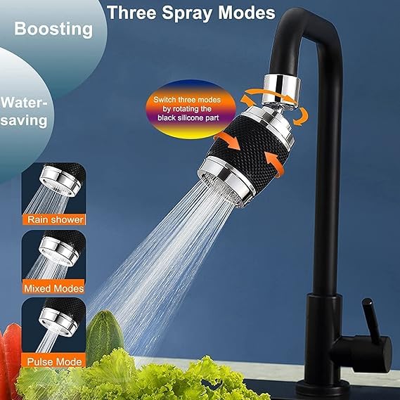 SOLDTRUE Kitchen Faucet Head 360° Rotatable 3-function Faucet Sprayer Replacement Nozzle Anti -Splash for Kitchen Sink(Black) - Image 5