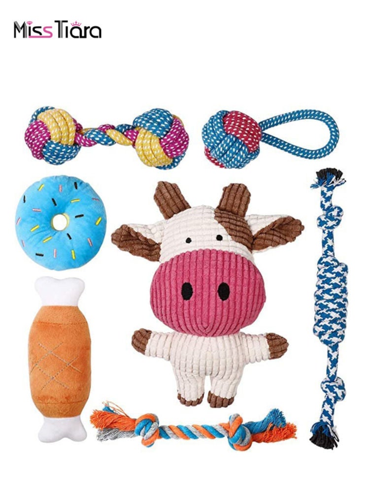 Pet Puppy Toys Gift Set for Small Dogs, 7 Pack Small Dog Toys Cat Toys, Cute Squeaky Dog Toys, Durable Puppy Teething Toys, Rope Toys Puppy Chew Toys