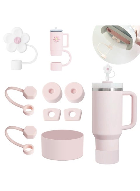 Stanley Cup Accessories Set Including 6 Pcs Silicone Spill Proof Stopper, 2 Pcs Straw Cover Cap for 9-10 mm Straws, 1 Pcs Silicone Boot for Stanley Cup Stanley 40oz & 30oz Tumbler (ROSE QUARTZ)