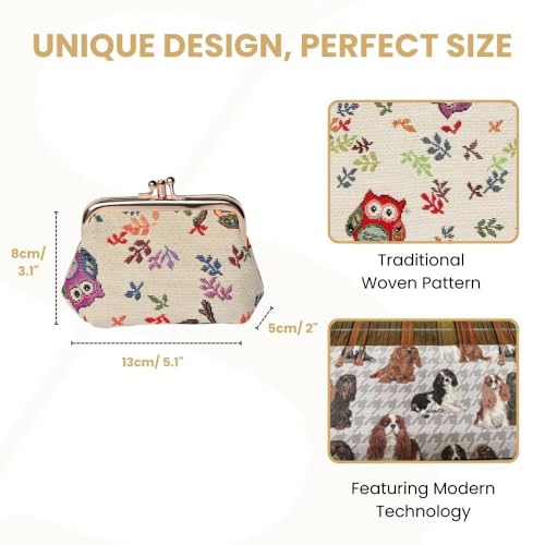 Signare Tapestry Double Pocket Change Pouch Kiss lock Coin Purse for Women With Owl Design (FRMP-OWL) - Image 3