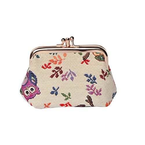 Signare Tapestry Double Pocket Change Pouch Kiss lock Coin Purse for Women With Owl Design (FRMP-OWL) - Image 1
