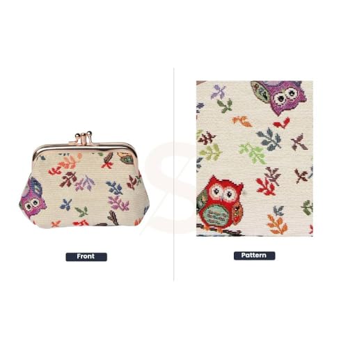 Signare Tapestry Double Pocket Change Pouch Kiss lock Coin Purse for Women With Owl Design (FRMP-OWL) - Image 2